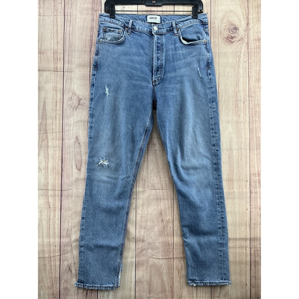 Agolde Women's Nico High Rise Slim Fit Distressed Jeans Size 31 Raw Hem Pants